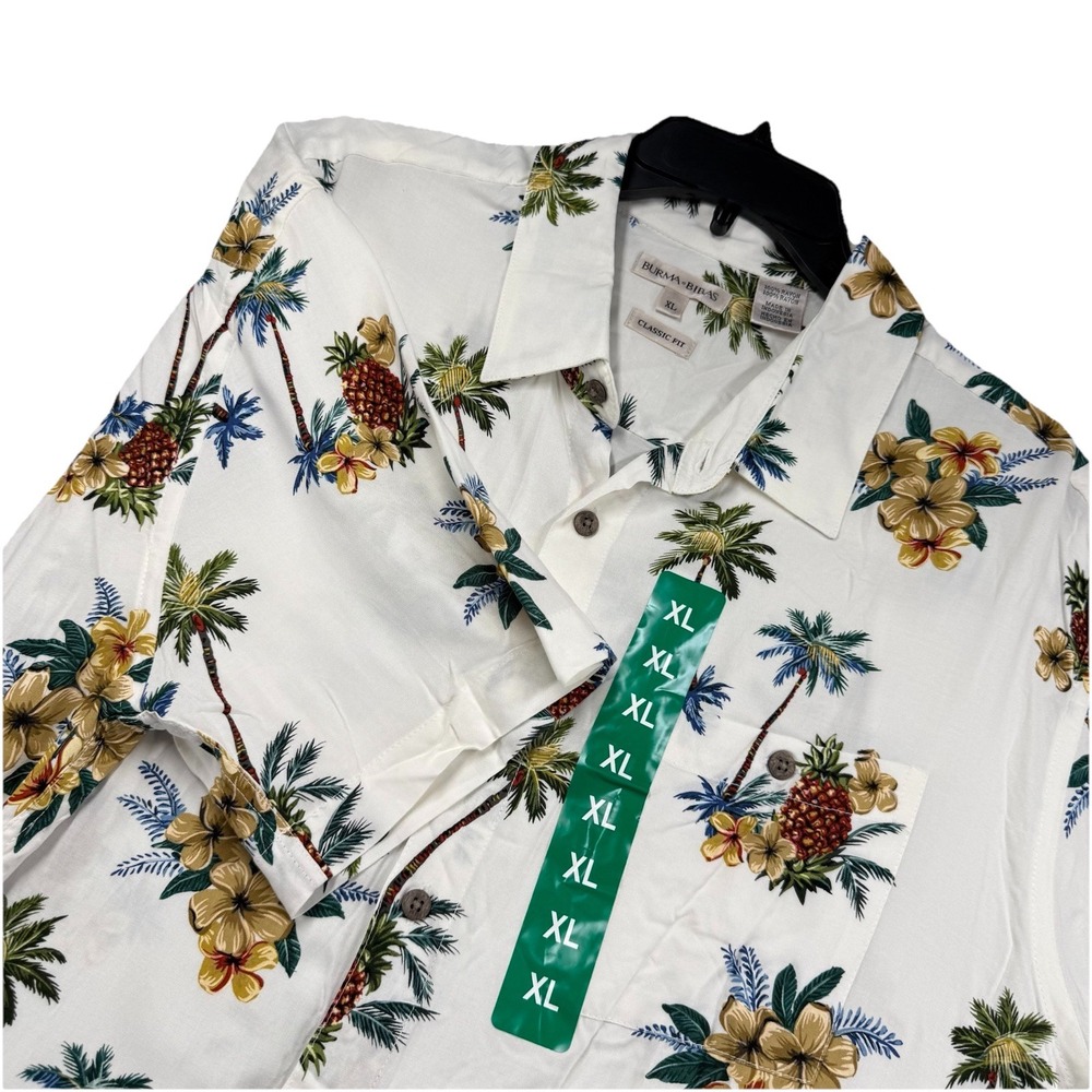New Burma Bibas Rayon Shirt Men's XL Palm Print Button Up Short‎ Sleeve